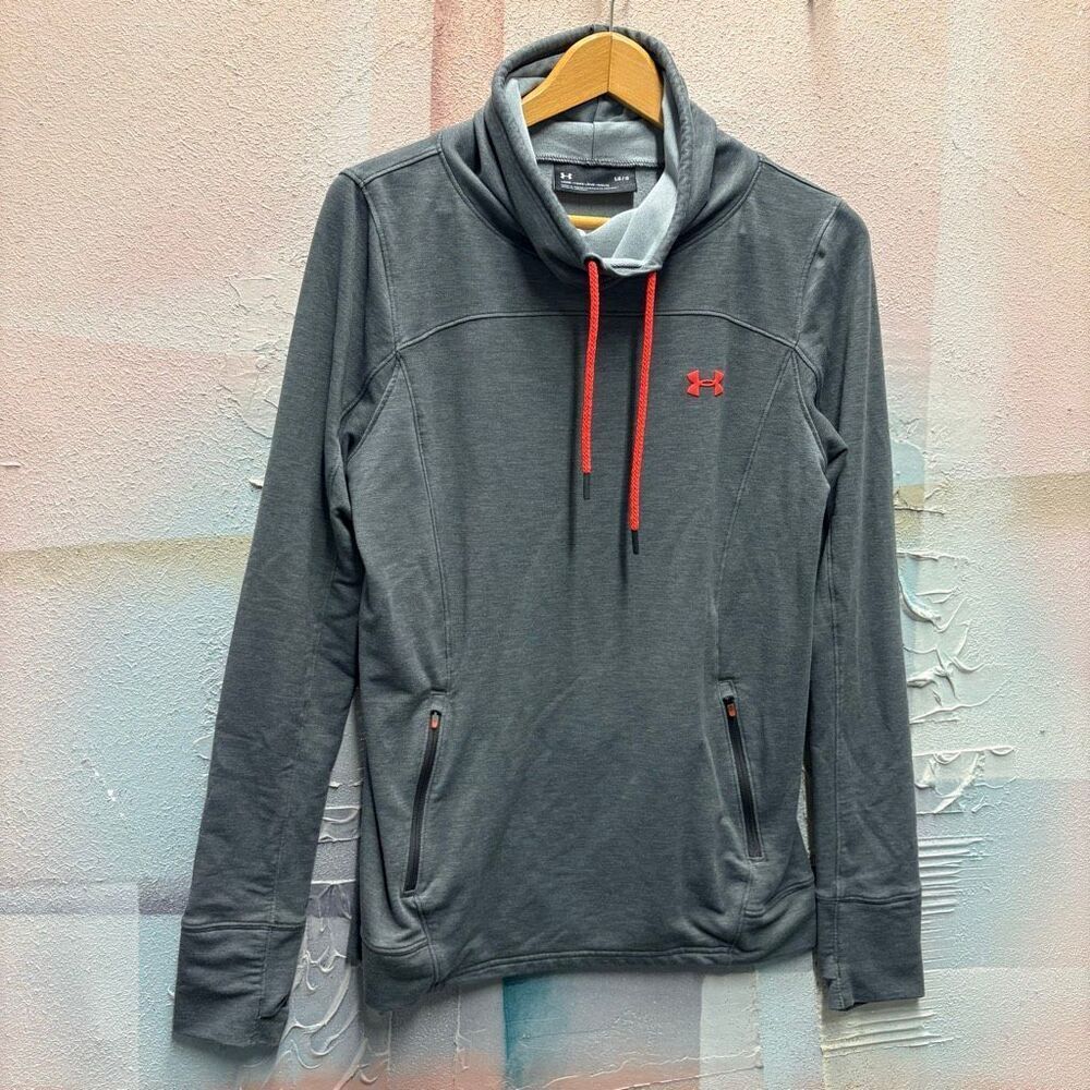 Under Armour L Gray Mock Neck Sweatshirt Preppy Athletic Athleisure Sporty Gym